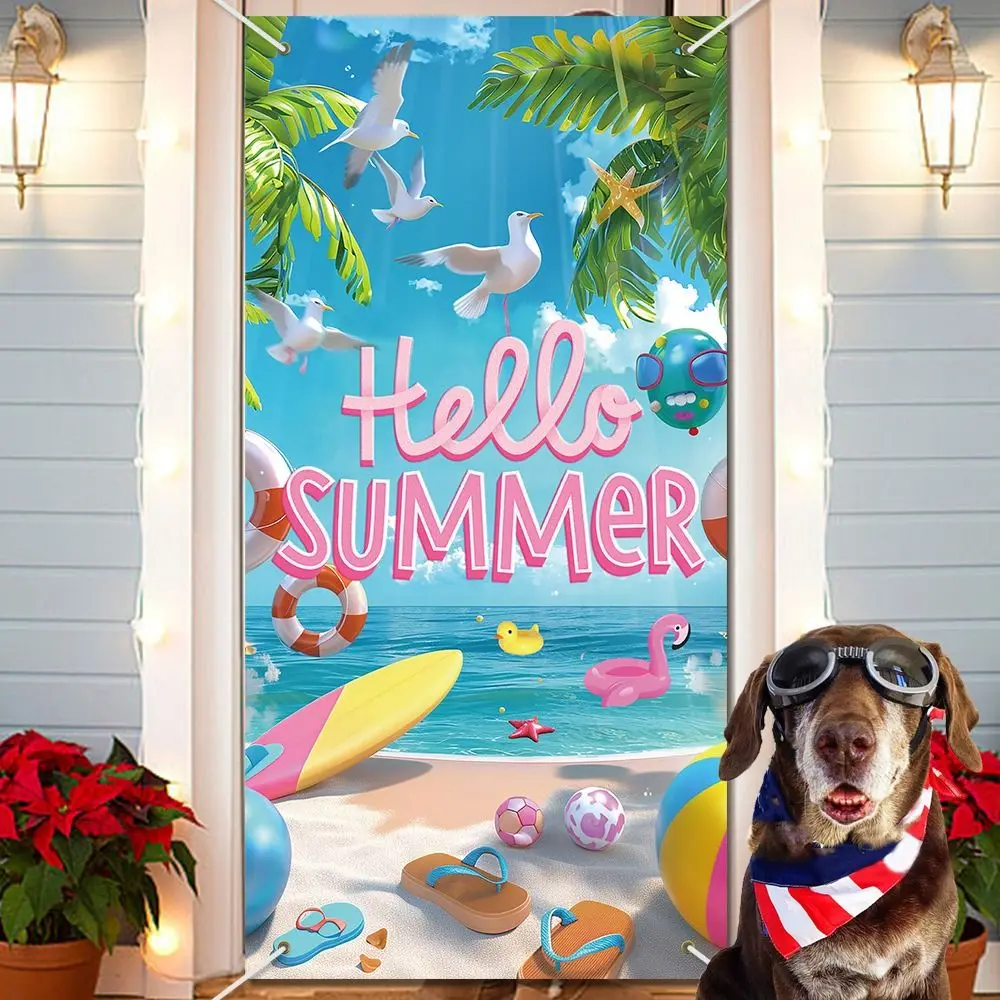 Cartoon Hello Summer Hawaiian Backdrops Beach Style Tropical Design Party Hanging Banner Polyester Photography Backgrounds