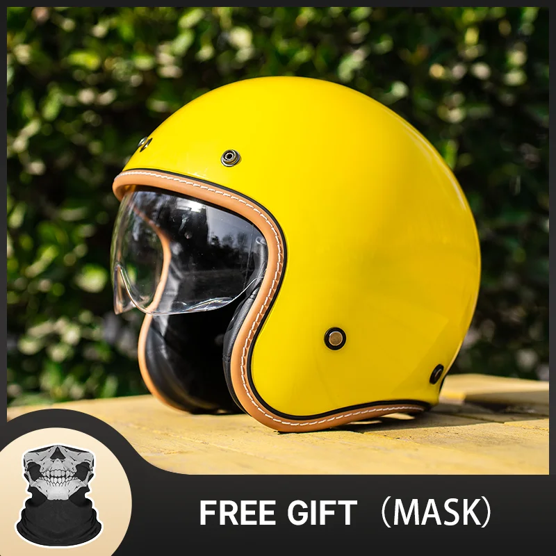 

Fashion Design Lemon Yellow Vintage Motorcycle Helmet Cafe Racer Open Face Casco Moto Motorcycle Accessories Men Women Helmets