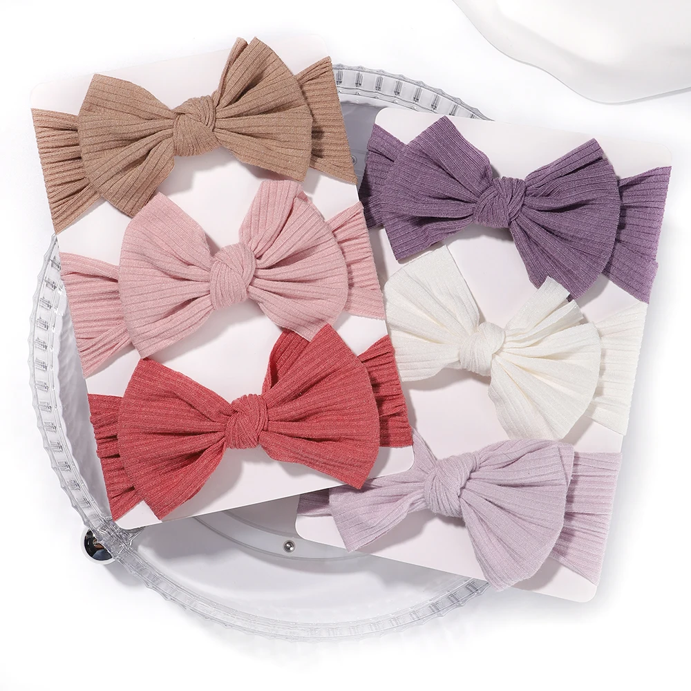 3Pcs/Lot Baby Girls Headbands Elastic Soft Nylon For Newborn Handmade Knit Headband Bow Turban Infant Hair Accessories Headwear