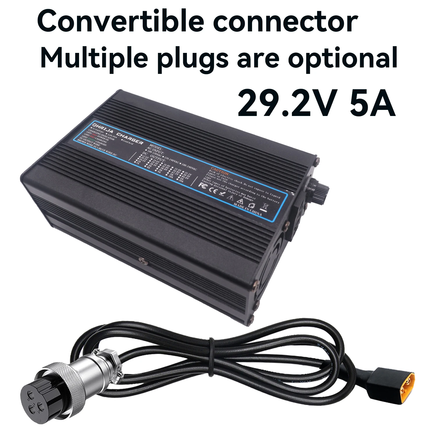 

OHRIJA 29.2V 5A charger quick aluminum shell suitable for 8S 25.6V LiFePO4 Battery Charger detachable connector plug is optional
