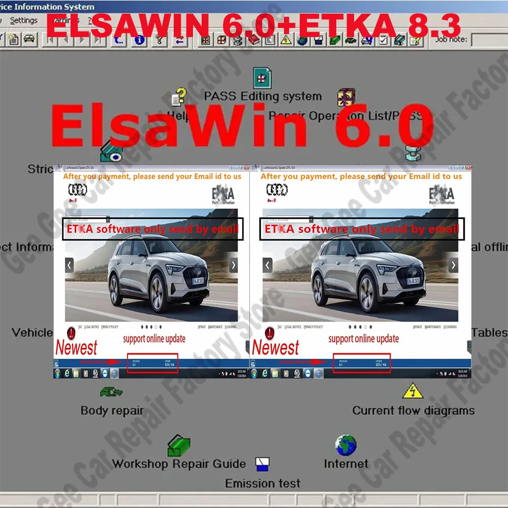 أحدث برنامج صيانة Etka 8.3 مع كتالوج قطع غيار المركبات الإلكترونية المجموعة ELSAWIN 6.0، مناسب لـ V/W+AU/DI+SE/AT+SKO/D
