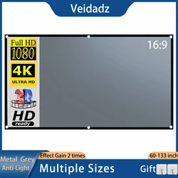 VEIDADZ Projector Screen 16:9 Grey Anti-Light 60-133 Inch Black Border With Metal Hole Reflective Screen for Home Theatre Indoor