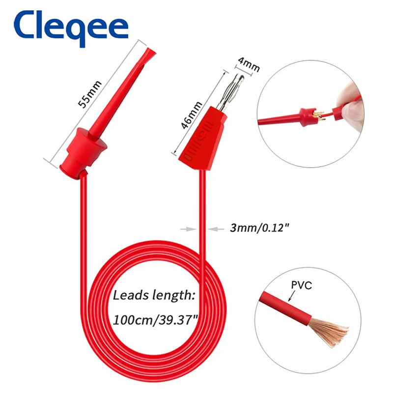 Cleqee P1308B-3 2 шт. 4 мм Штабелируемый Банановый штекер для тестирования крючка зажим тестовые выводы кабель 100 СМ Провод Электрический мини-захват коннектор