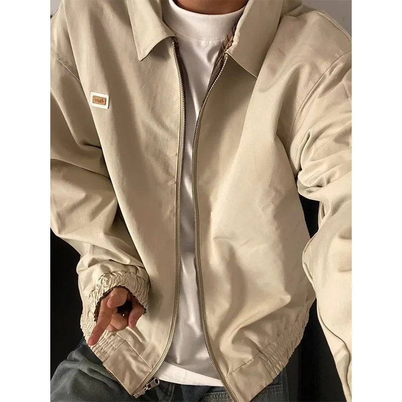 

Double-Sided American Retro Plaid Jaet for Men Spring Autumn ort Collar Pilot Jaet Windproof Polyester Fibre