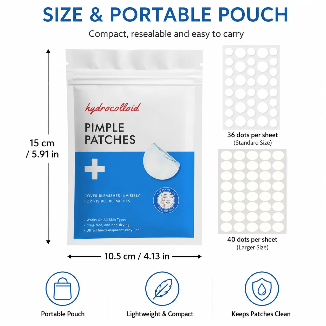 380/760pcs Hydrocolloid Pimple Patches, Invisible Round Spot Cover Stickers, 2 Patch Types, Day Night Use image 3