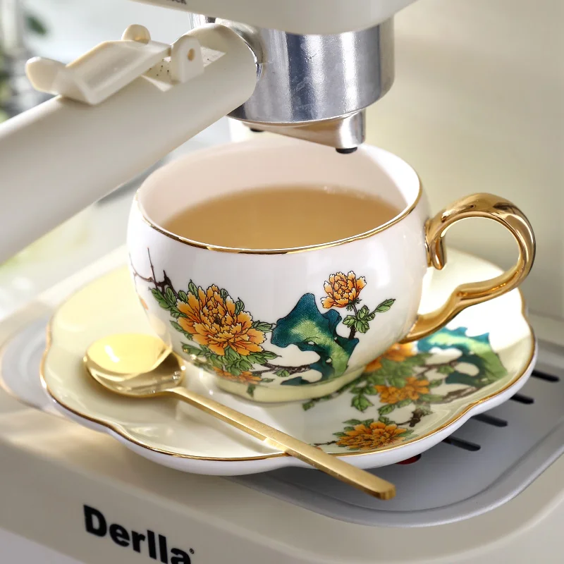 

Ceramic British Afternoon Tea Tea Cup Saucer Spoon Set 200ml Cafe Ceramic Coffee Cups Elegant Advanced Porcelain Teacup Teaware
