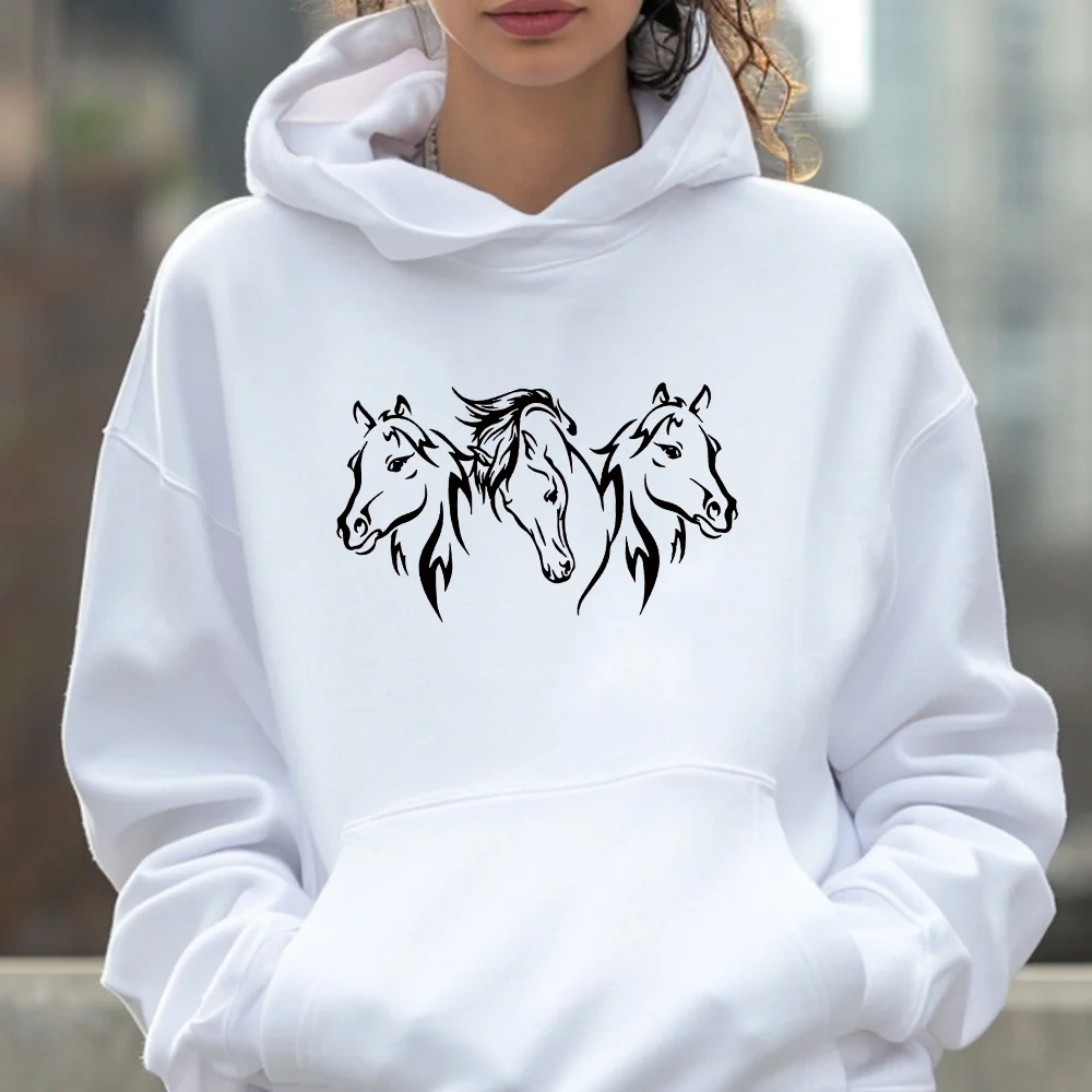 New Women's Cute Horse Print Hoodie Casual Comfortable Women's Horse Pattern Harajuku Hoodie Tops