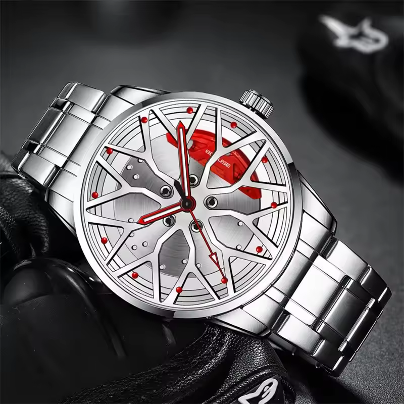 Fashion Mens Car Wheel Watches Luxury Men Sports Waterproof Quartz Wristwatch Stainless Steel Wheel Hub Watch Relogio Masculino