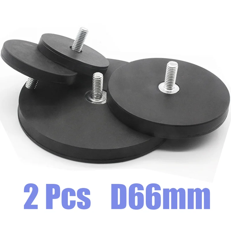 2 Pcs D66mm Rubber Coated Magnet Magnetic Magnet Rubber with External Thread Mounting Bracket Holder