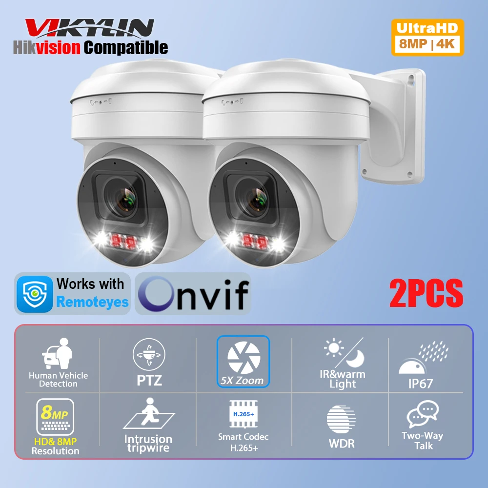 

Vikylin Hikvision Compatible IP Camera 8MP 5X Zoom PTZ Dome Two-way Audio Outdoor Video Surveillance Security Camera Home CCTV