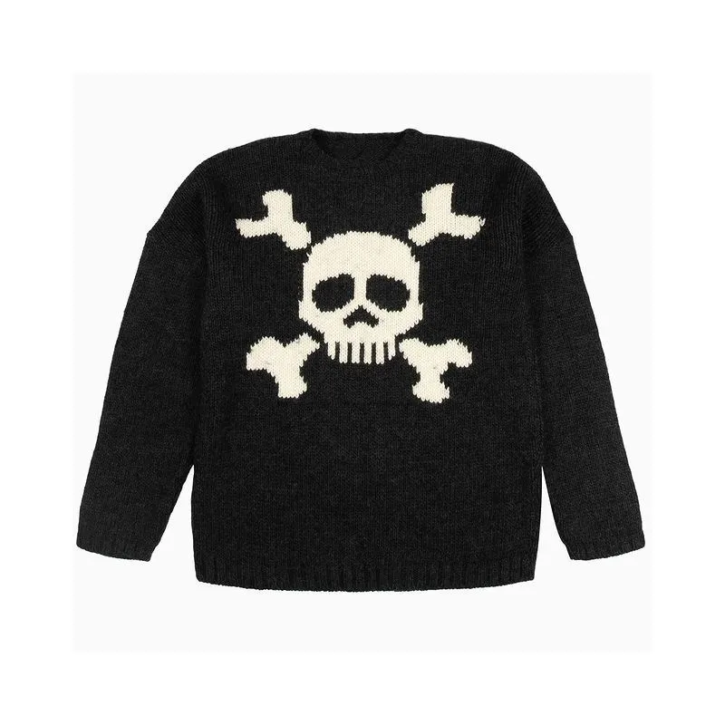 Street hip-hop skull print black zippered women\'s knitted sweater 2024y2k Harajuku jacket sweater