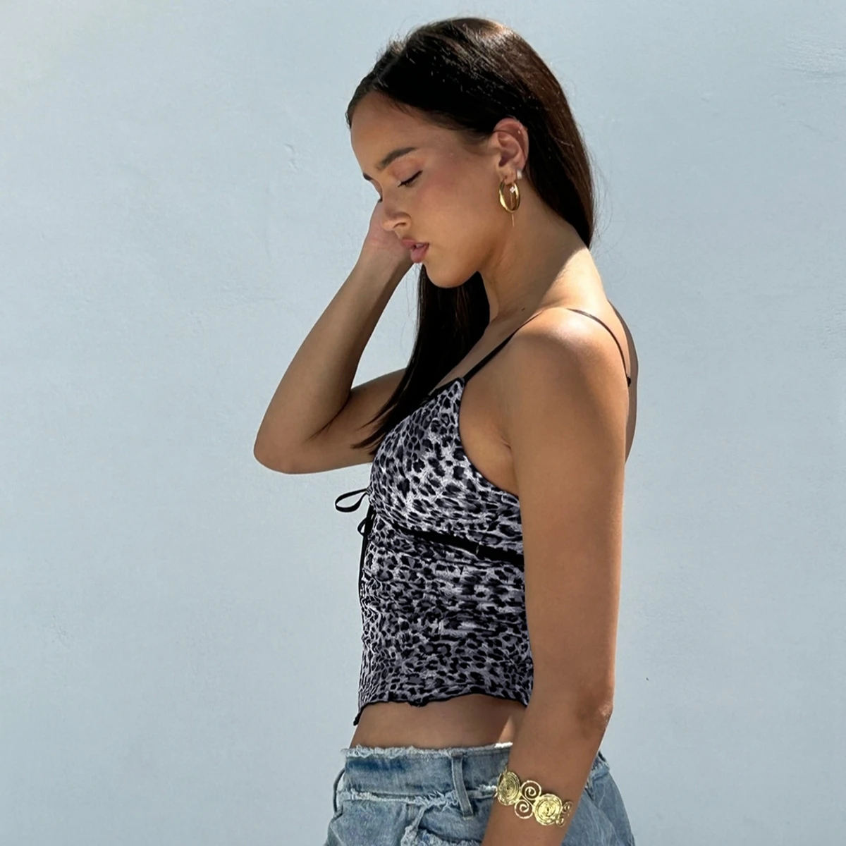 Hugcitar Leopardenmuster V-Ausschnitt Sexy Slips Krawatte Schleife Rückenfrei Crop Camis Top Sommer Damenmode Y2K Outfits Strand Urlaub Club – Detail 24