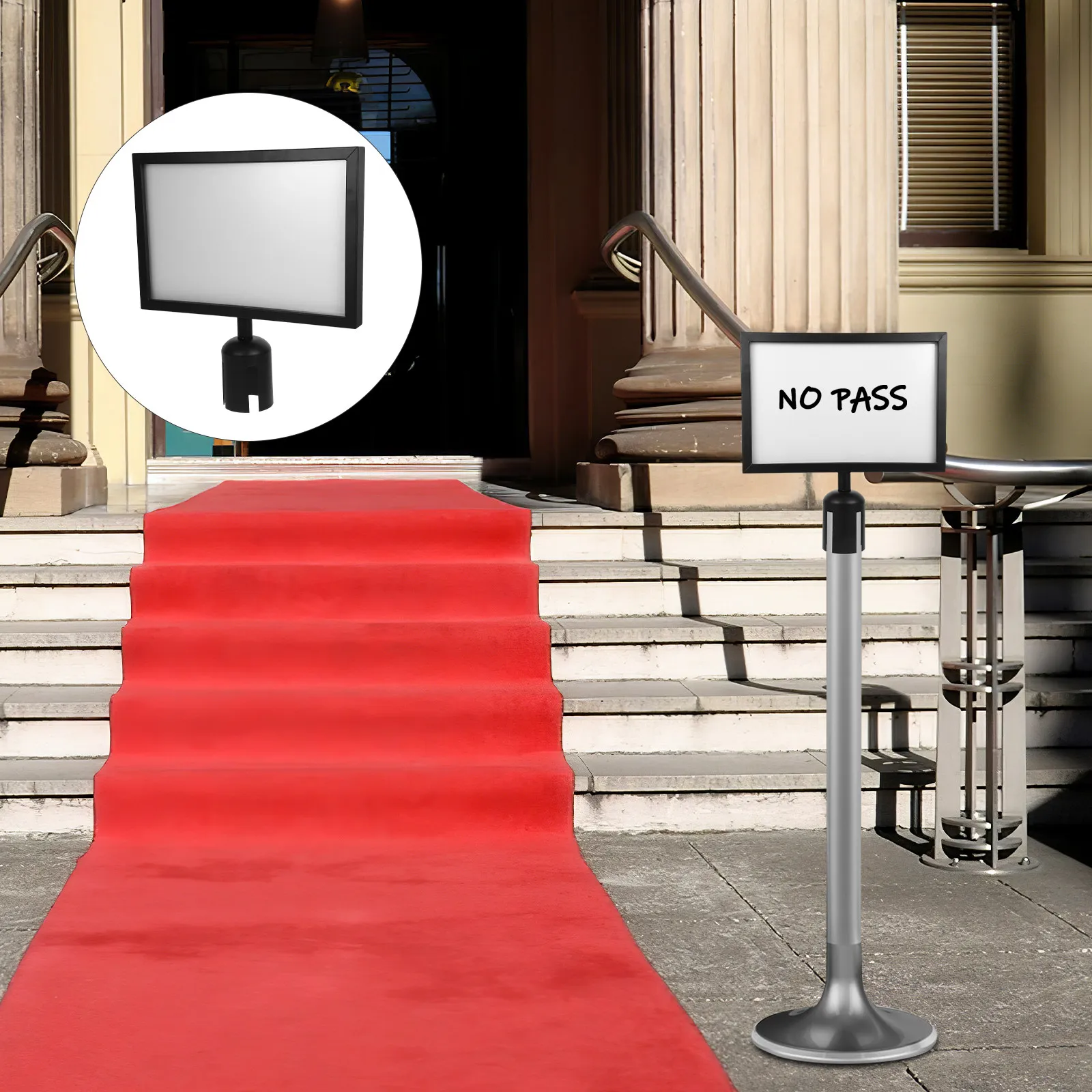 

Stainless Steel Stanchion Sign Holder Commercial Multipurpose Queue Line Pole Crowd Control Airport Safety Barrier Retractable