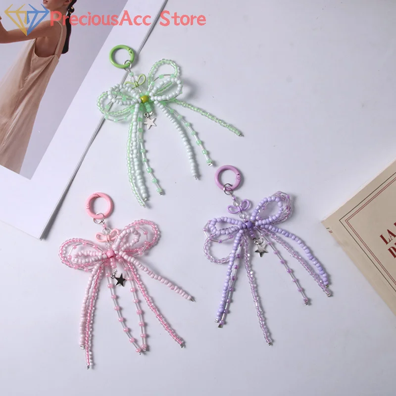 1PC DIY Accessories Girl Alloy Bow Beaded Pendant Suitable For Phone Case Phone Chain Earphone Case Keychain Camera Chain