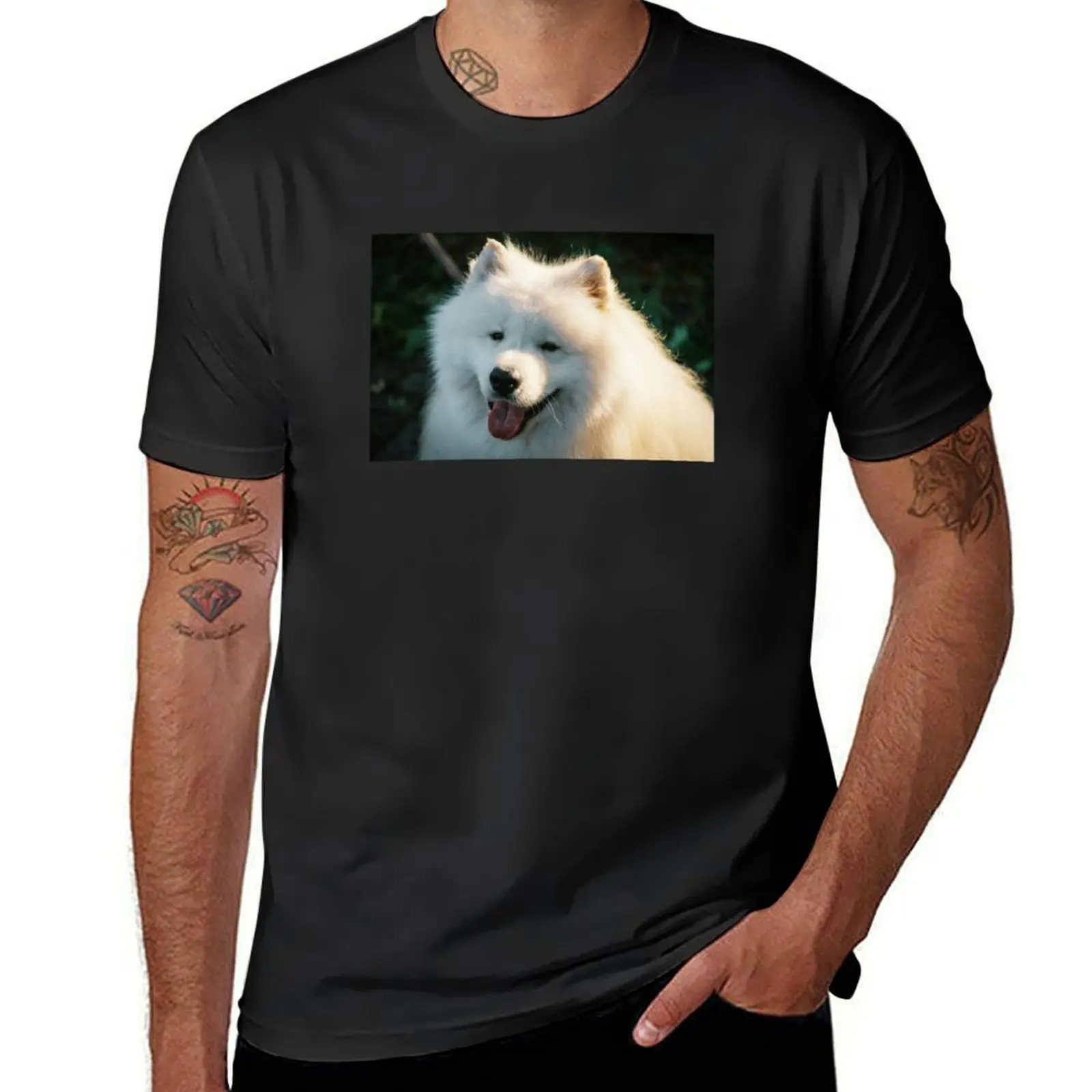 Happy Samoyed Dog T-Shirt anime tops black t shirts for men