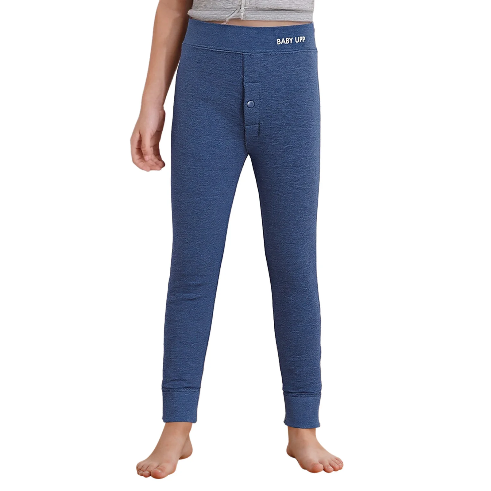 

Kids Boys Warm Fleece-Lined Thermal Pants Winter Nightwear Elastic Waistband Press Button Open Crotch Leggings Pants Homerwear