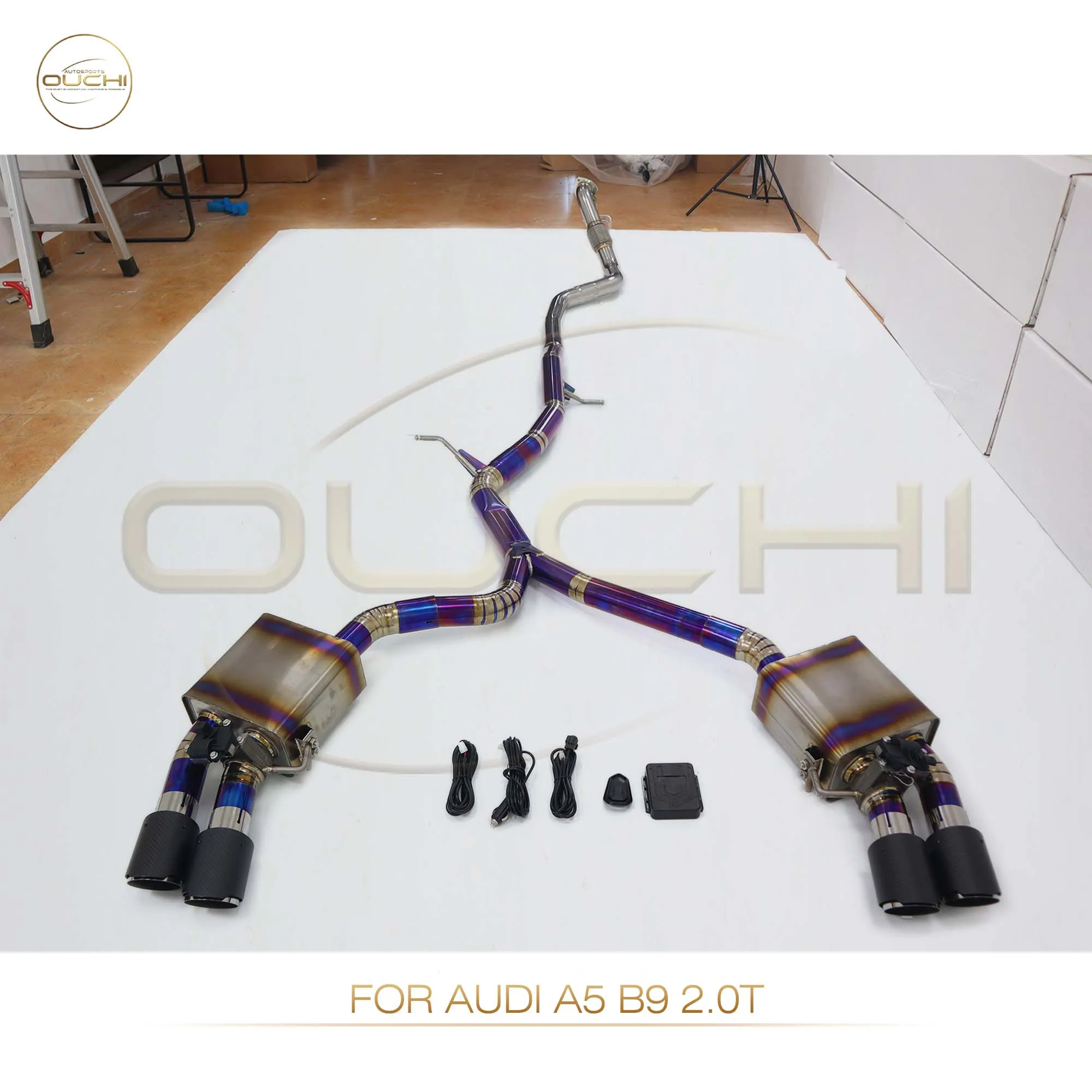 High performance Titanium Alloy Catback for AUDI A5 B9 2.0T OUCHI Stainless Resonant tube Exhaust System Muffler With Valve tips