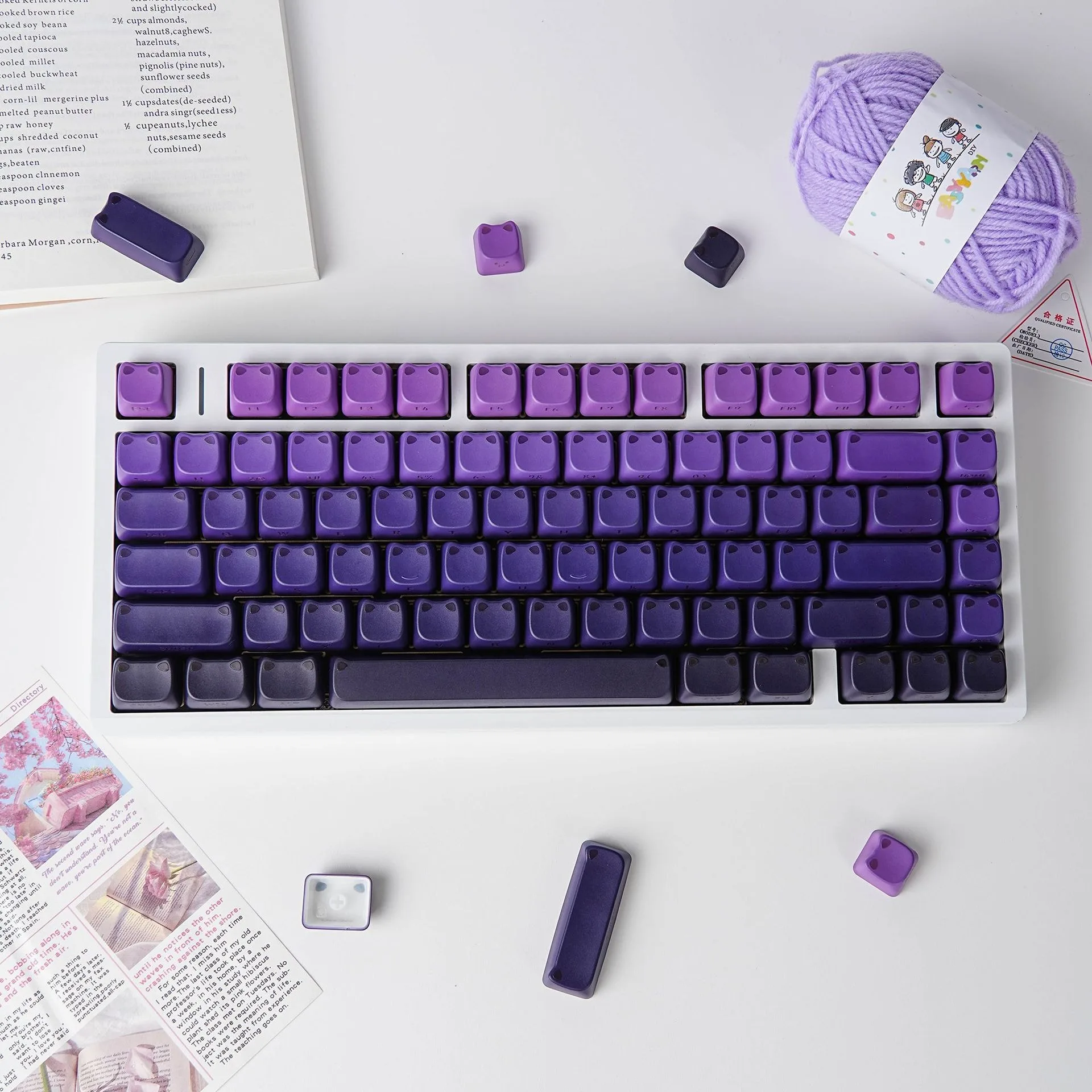 Cute Anime Cartoon PBT Cat keycaps Mechanical Keyboard Gradient keycap For Custom Gaming Keyboard Fit Side Printed Key Caps DIY