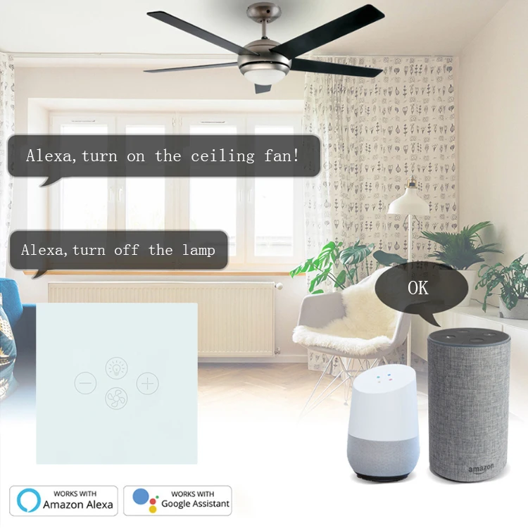 STLF Real-time Status Displays Wifi Control Smart Dimmer Switch Glass Panel Fan Control Switch