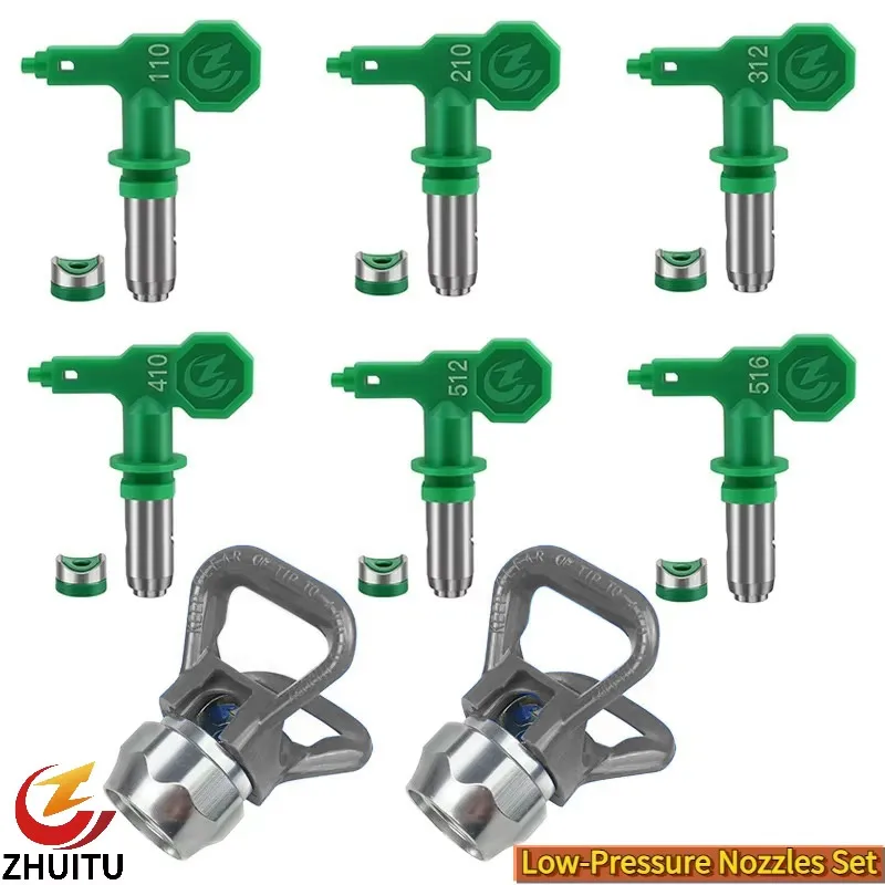 

6Pcs Airless Paint Sprayer Low-pressure Nozzles(110/210/312/410/512/516) with 2Pcs Holders for Paint Spray Gun Wall Painting