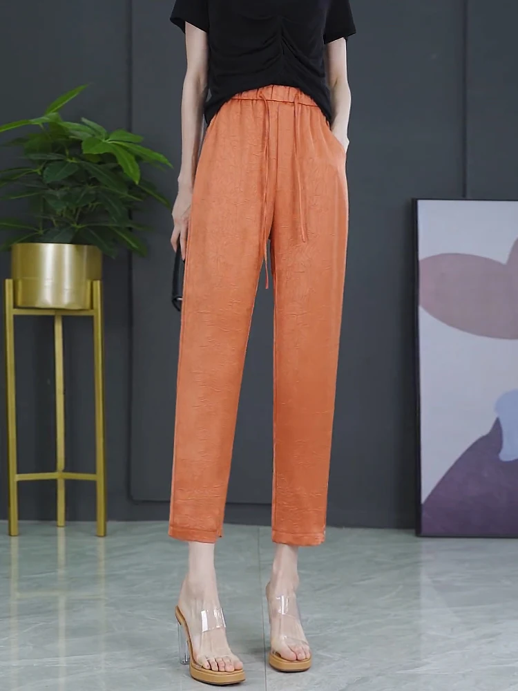 

Ladies Ice Silk Casual Pants Thin Summer New Style Nine Points Loose Small Size Harem Pants Polyester Fiber High Waist Type