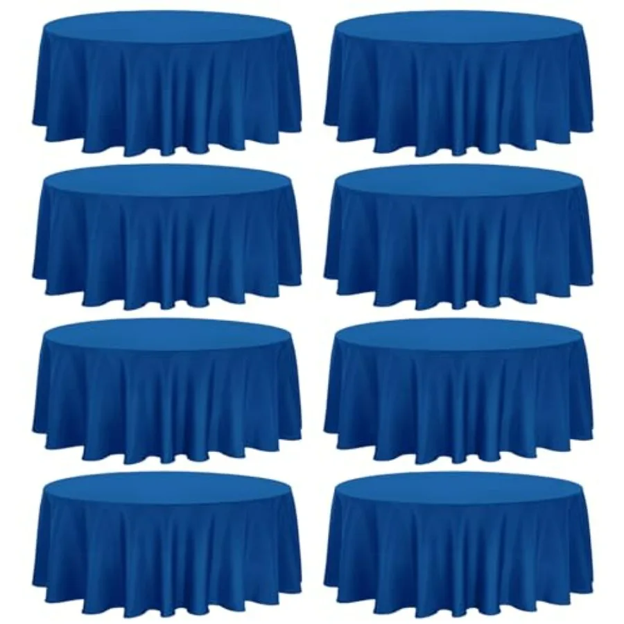 

8 Pack Royal Blue 108 Inch Round Tablecloths Bulk Washable Polyester Fabric for Wedding Party Reception Banquet Buffet Restaura