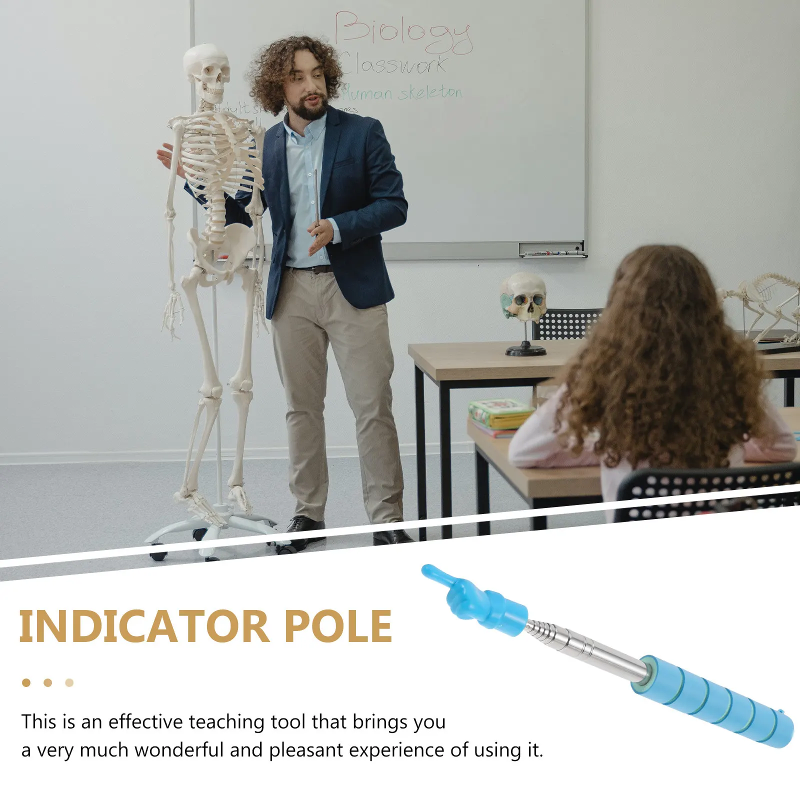 Teacher Pointer Stick Stainless Steel Soft Sponge Teaching Tool for Classroom Presentations Reading Teaching Stick Blackboards