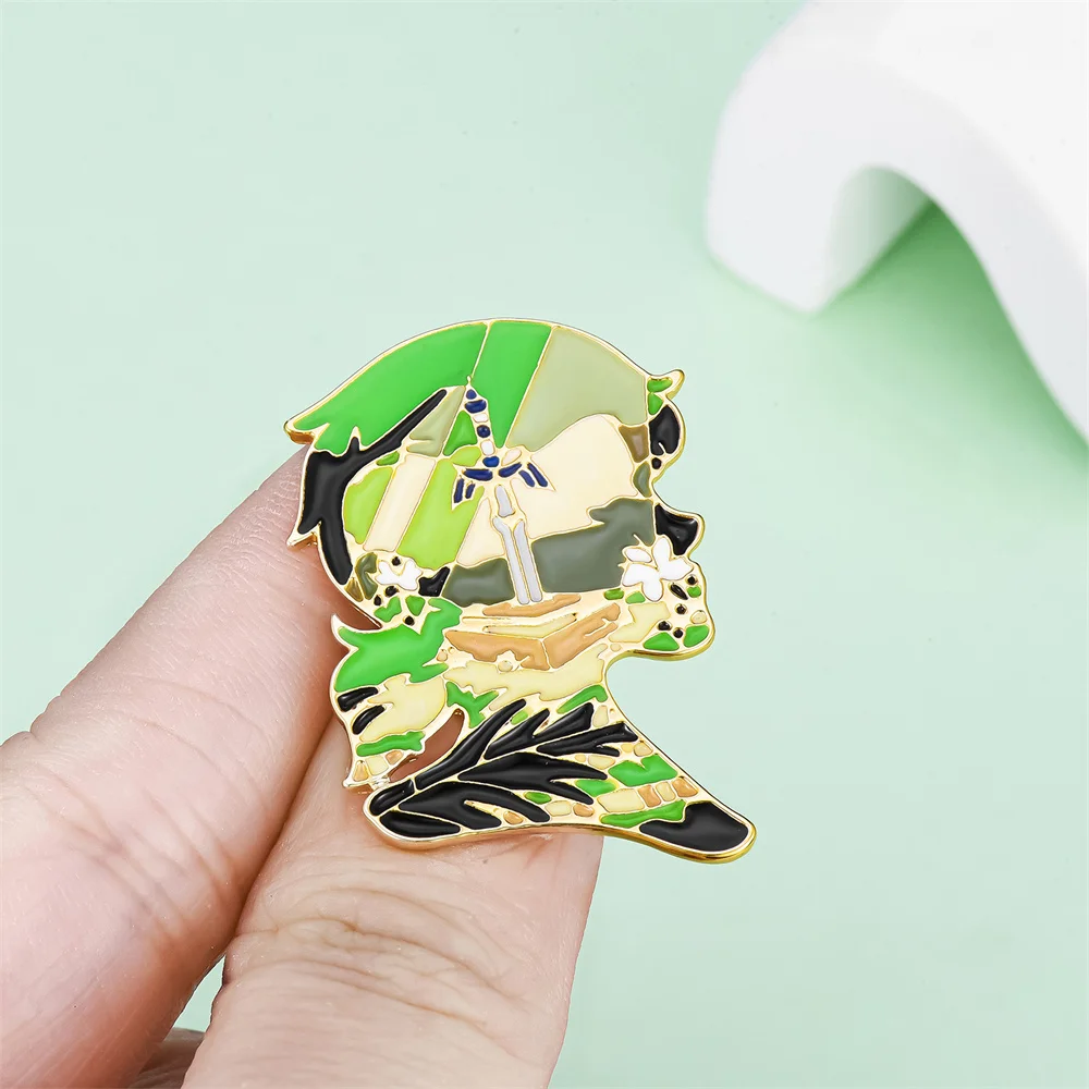 Hot Japen Cartoon Game Series Enamel Brooch Fashion Cute Princess Castle Grassland Flower Sword Lapel Pin Badge Cosplay Jewelry