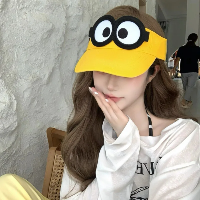 

New Cute Sun Protection Big Eyes Minions Visor Cap Quick-drying Fabric Adorable Hollow Hat Funny Creative Sun Hat Hiking Gifts