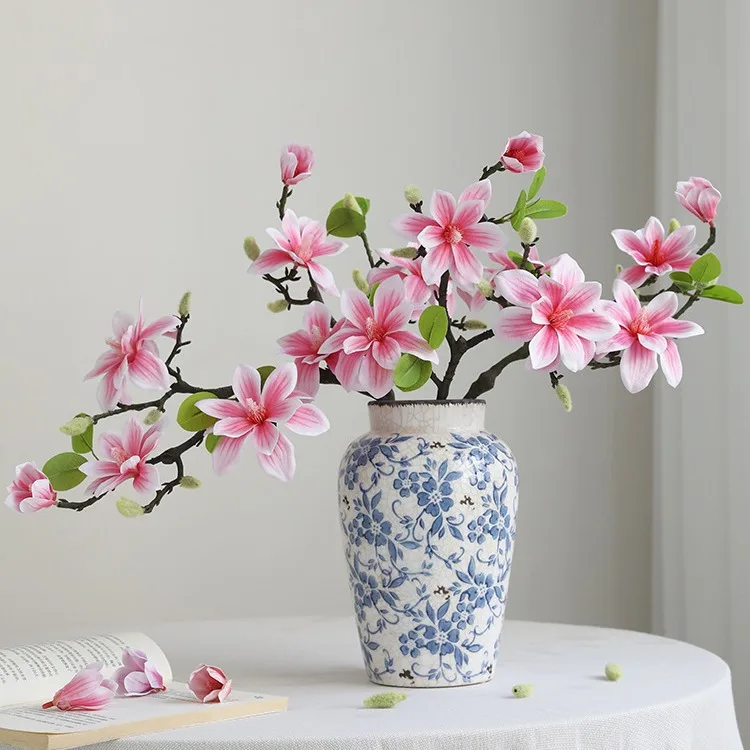 Uflower 56CM Magnolia Zweig Seide Künstliche Blumen für Zuhause Wohnzimmer Esstisch Dekoration Hochzeit Party Hotel Deor