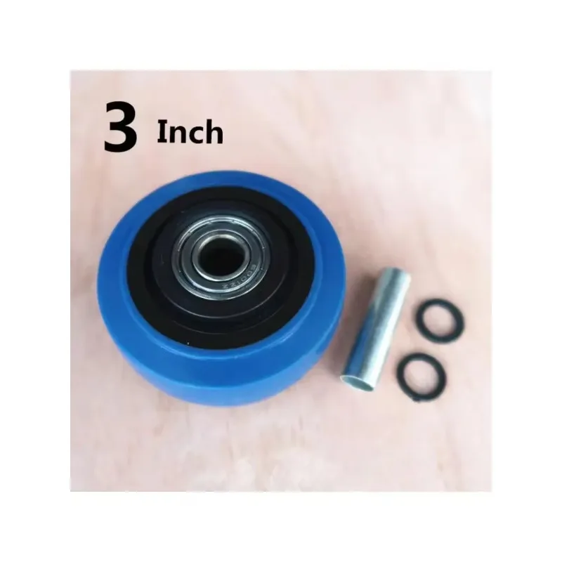 4 Pcs 3 Inch Caster Medium  Blue Elastic Wheel Single Mute Flat Trolley Load 100KG