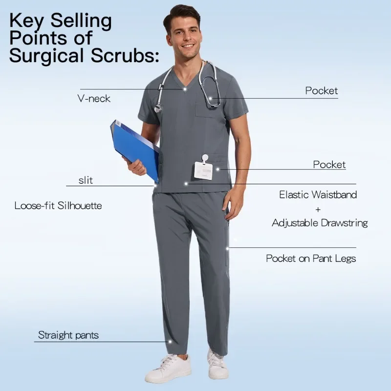 Men's and Women's Medical Hand-washing Clothes Thin Section Quick-drying V-neck Beauty Salon Dental Clinic Nurse Uniforms