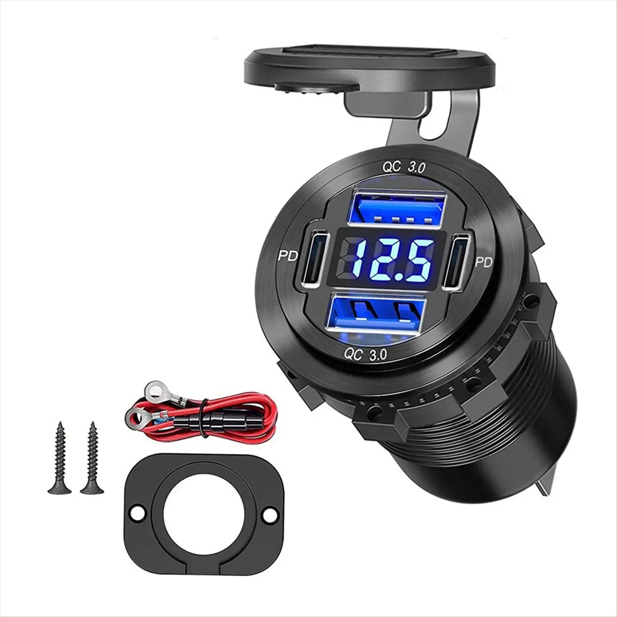 AB52 4 Port 12V USB Outlet Charger,Dual PD & QC Multiple USB Port for Car, USB C- Lighter Replacement 12 Volt Socket