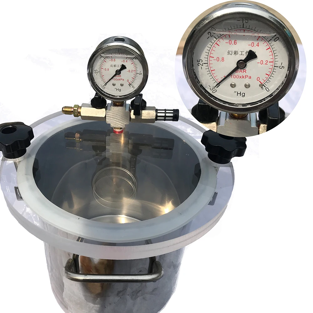5L Stainless Steel Vacuum Chamber – 20x20CM Experiment Deoxygenation Defoaming Barrel & Vacuum Drying Oven