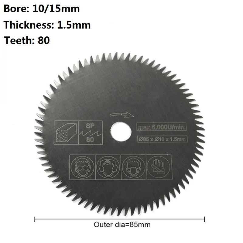 1pc 85mm Bore 10/15mm 80Teeth Electric HSS Mini Circular Saw Blade Power Tools Accessories Wood/Metal Cutting Disc