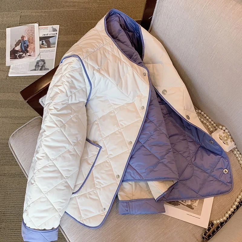 

Korean Sle Diamond Pattern Cotton Jaet Baseball Coat ex Autumn Winter Thiened Lazy Hong Kong Sle Chic Clothing