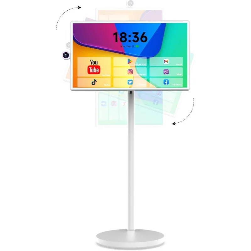 Televisor Inteligente Portátil de 32 Pulgadas con Ruedas, Monitor Táctil FHD 1080P, 8GB de RAM, 128GB de ROM, Sistema Operativo Android 13, Televisor con Ruedas Integradas