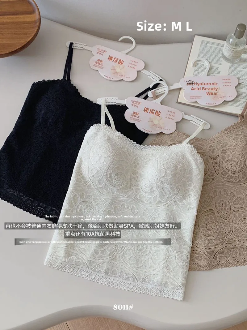 Autumn Lace Halter Vest Women's Integrated Cup Sexy Top Slim Thin Style Casual Wear Inner Match with Pad Back Design