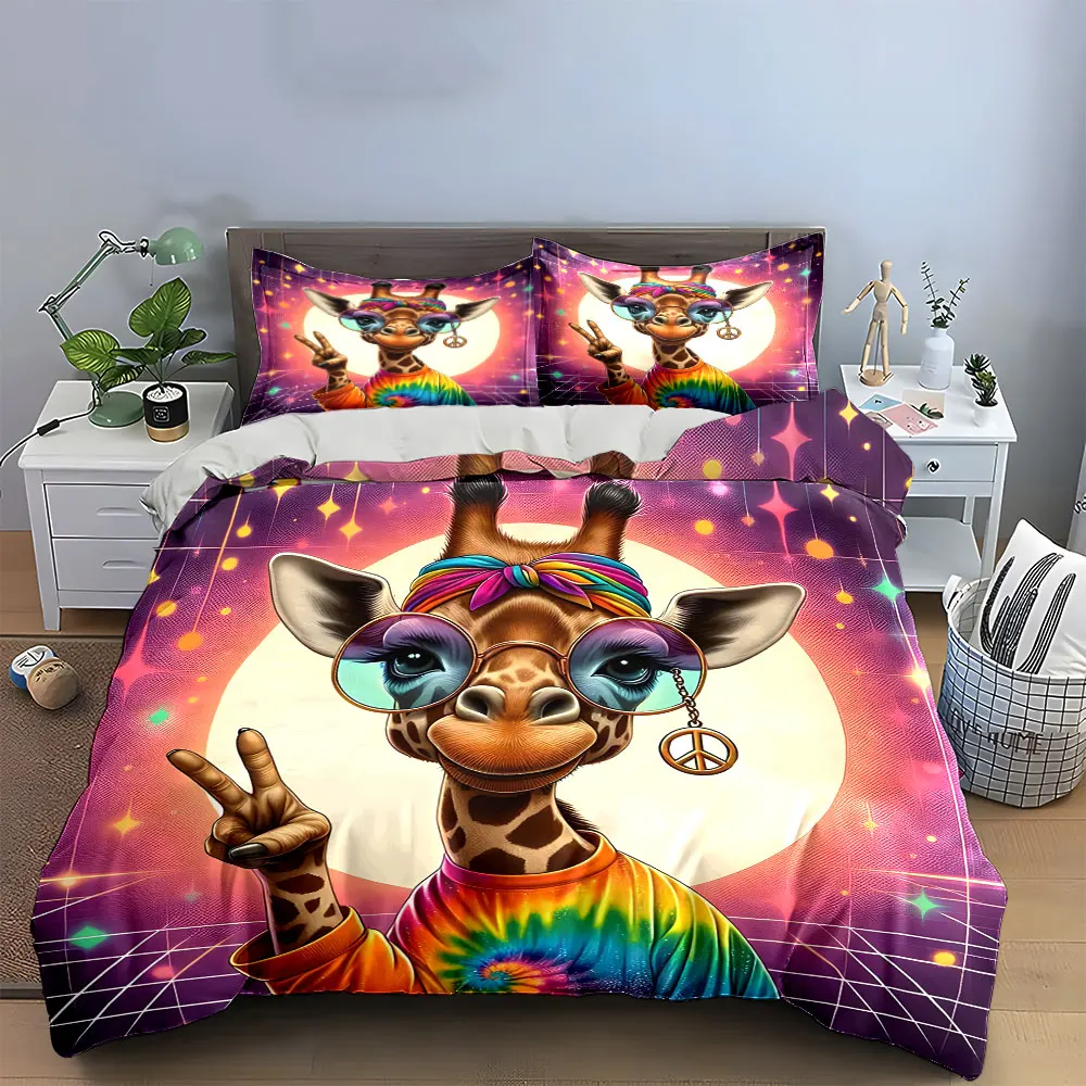 Colorful Retro Giraffe Art Decor Multiple sizes kid's and adults' bedroom Exquisite 3PC bedding set, gift