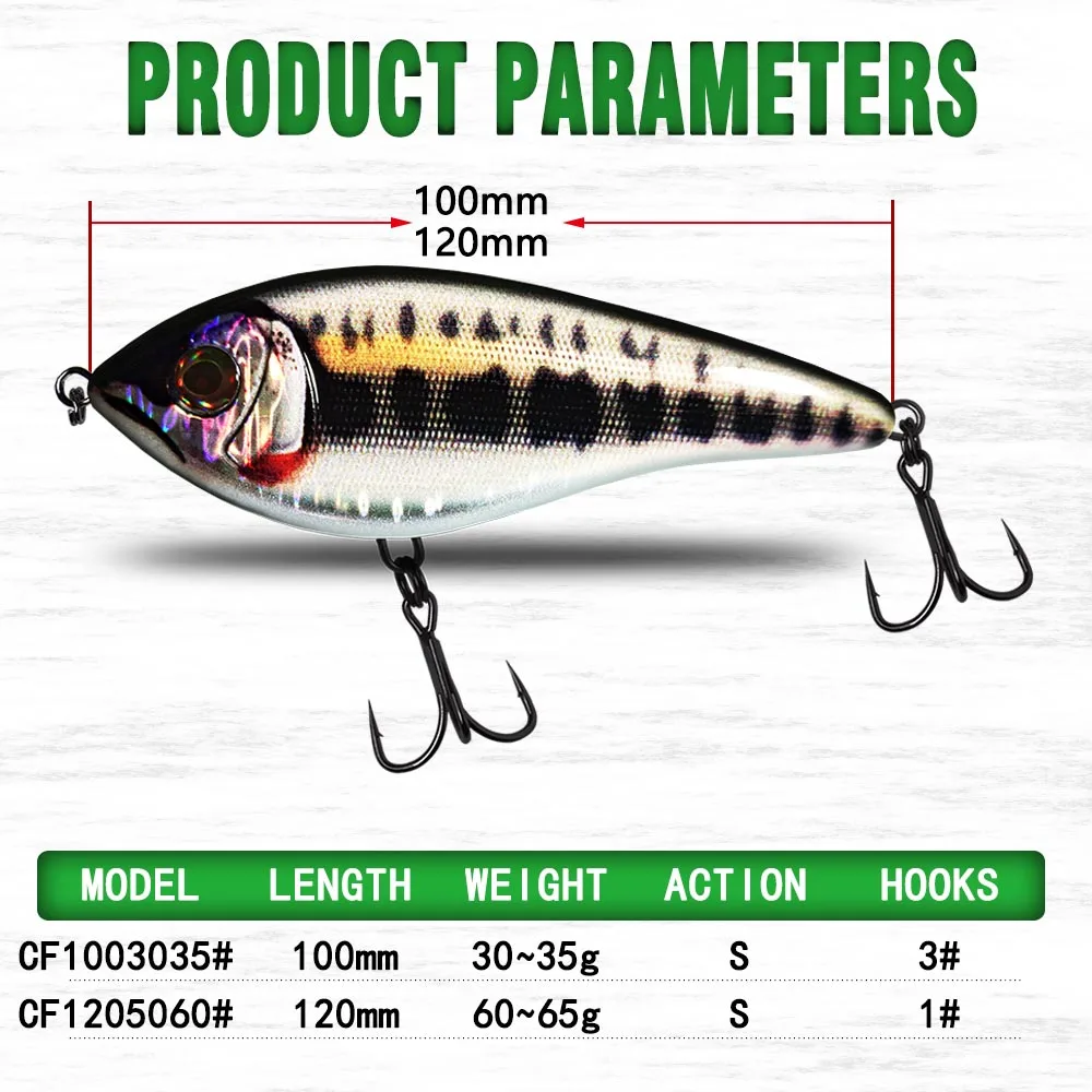 CF Lure Jerk Bait 100mm 30/35g Slow Sinking Musky Pike Slider Bass Fishing Lure Tackle