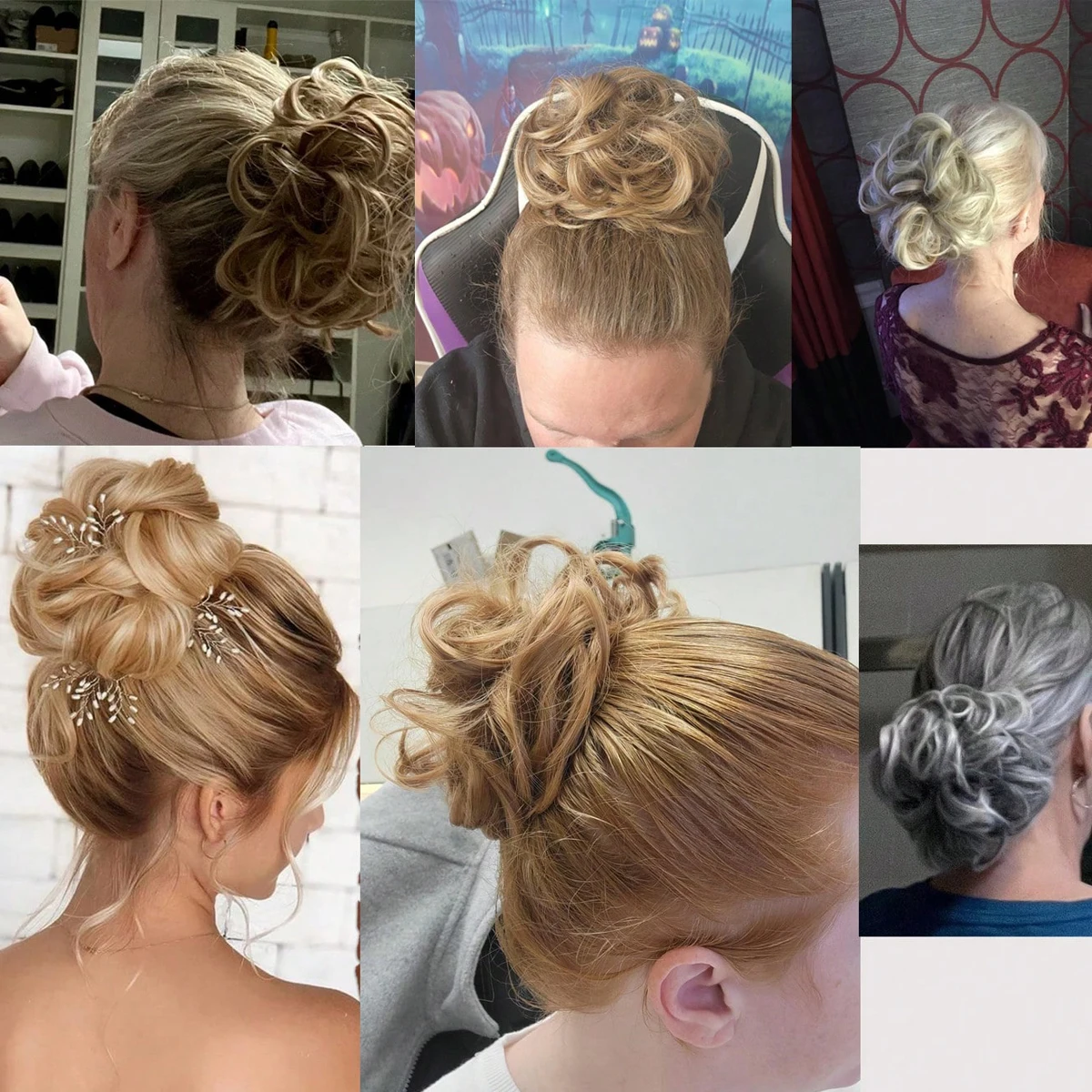 1 Piece of Artificial Silk Hair Bun Hairpiece for Women, Elastic Wavy Hair Bun Accessory, Synthetic Hairpiece for Volume and Curls, Suitable for Women and Girls image 5