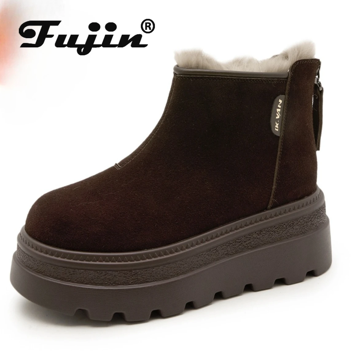 

Fujin/женские зимние ботинки 8 см, замшевые зимние ботинки на платформе и каблуке, ботильоны, удобные удобные ботильоны с теплой меховой изоляцией