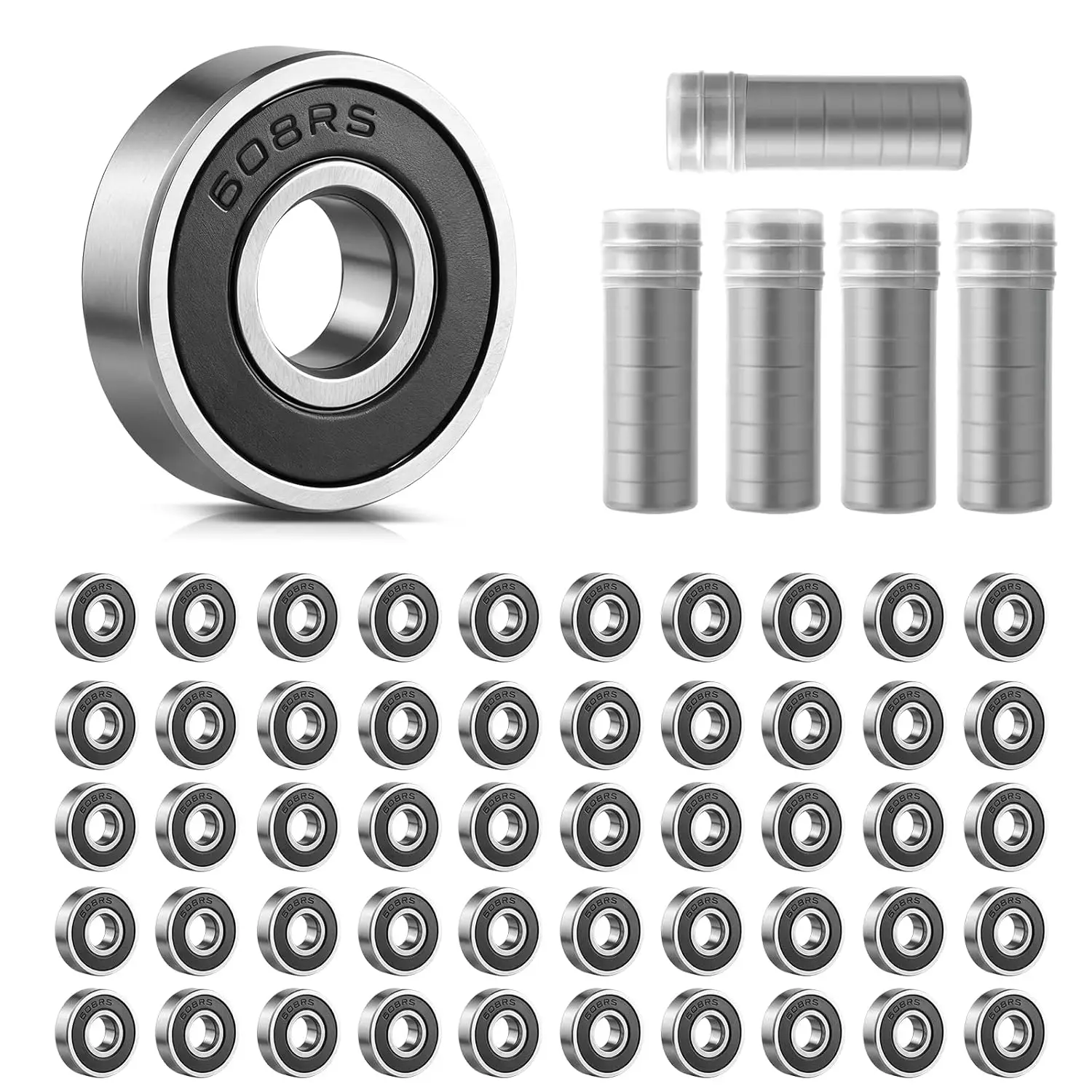 50 Pack 608 RS Bearings 8x22x7mm Ball Bearing Grease Seal Assembly for Roller Skateboard Small 8mm Roller Bearings