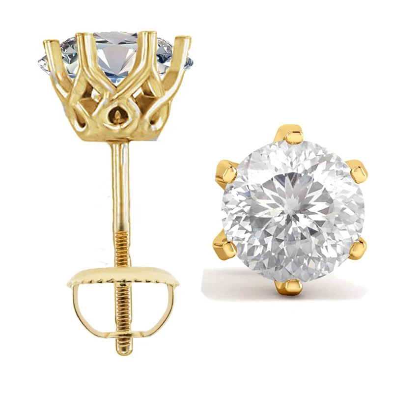 100% S925 silvery Portuguese cut D moissanite screw back 6 prong stud earring for women golden plated yellow golden plated  GRA - view 4