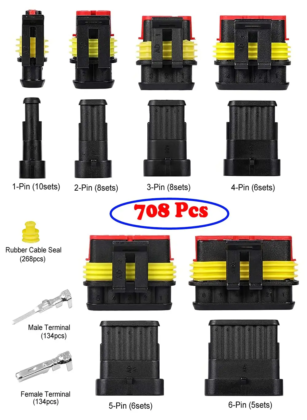 352/708 Wasserdichte Steckverbinder Auto-Elektrokabel-Steckverbinder-Set 1/2/3/4-polige Stecker Männlich & Weiblich mit Crimpwerkzeug-Set – Detail 2