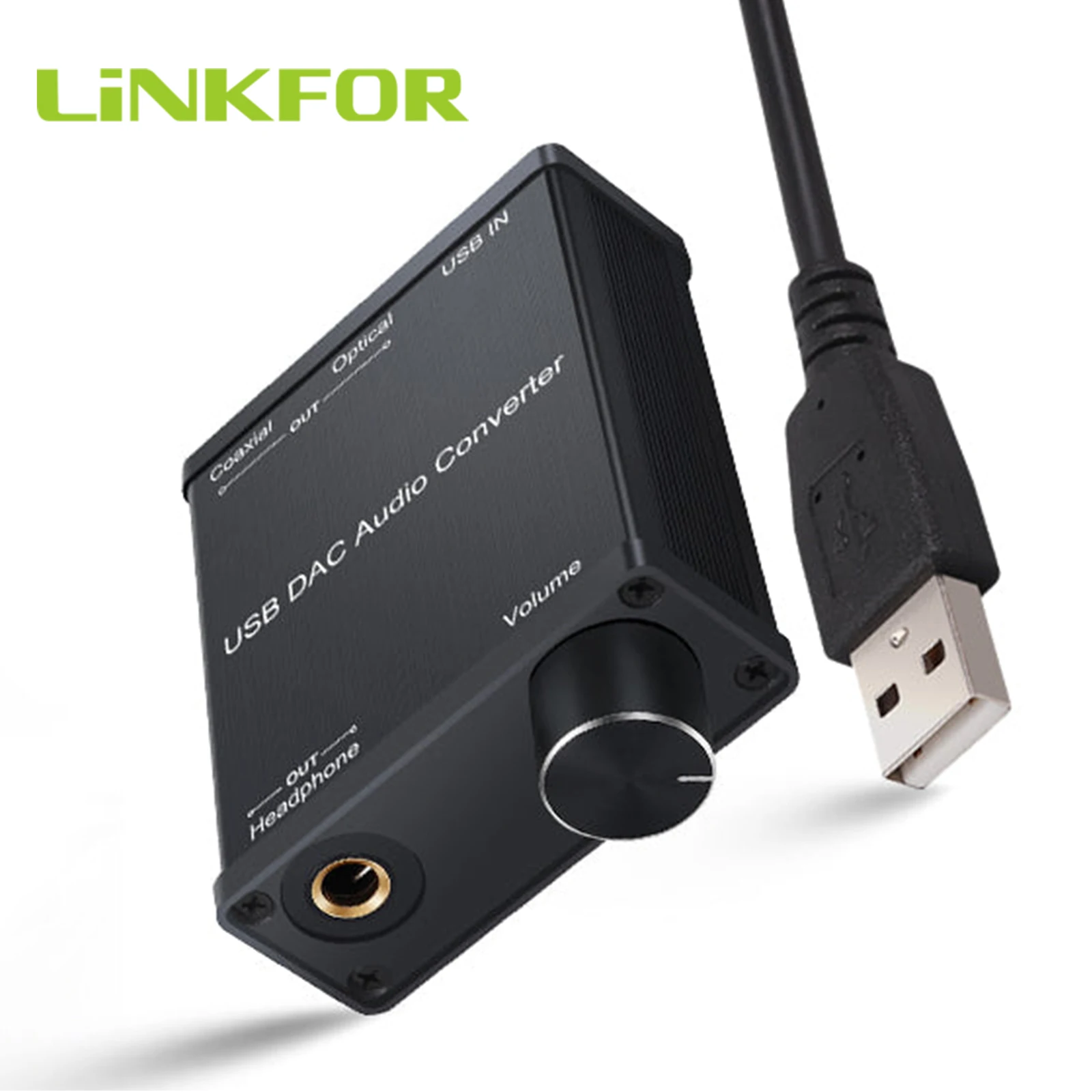 LiNKFOR USB Audio DAC Headphone Amplifier Digital to Analog Converter 6.35mm to 3.5mm Adaptor Sound Card USB to Coaxial S/PDIF