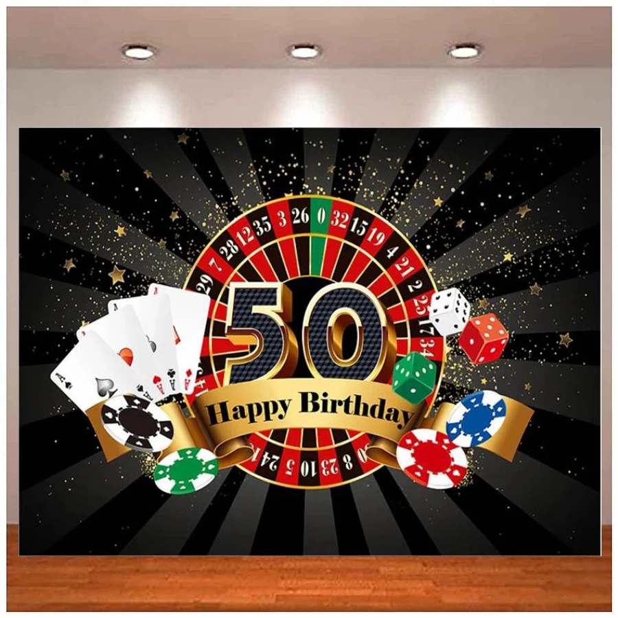 Photography Backdrop Casino Themed 50th Las Vegas Casino Poker Chip Birthday Party Decor Photo Studio Background Banner Props