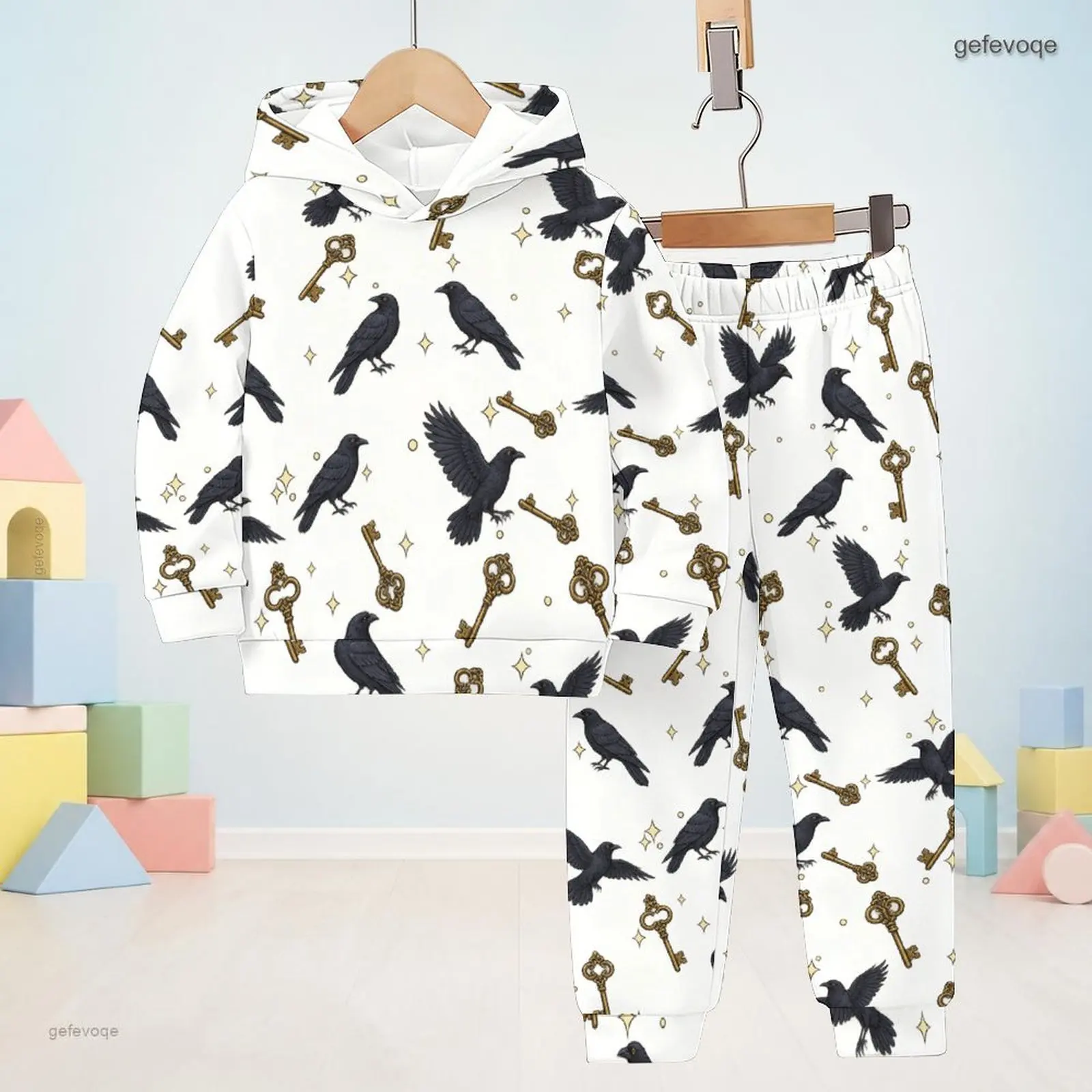 Autumn Graphic Print Kids Hooded Casual Two Piece Outfit Set For Boys And Girls Halloween Daily Wear