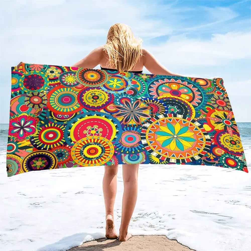 1Pc Boho Mandala Microfiber Beach Towel Oversize Extra Large Quick Drying Quick Fast Dry Sand Free Proof Pool Towel Lounge Cover