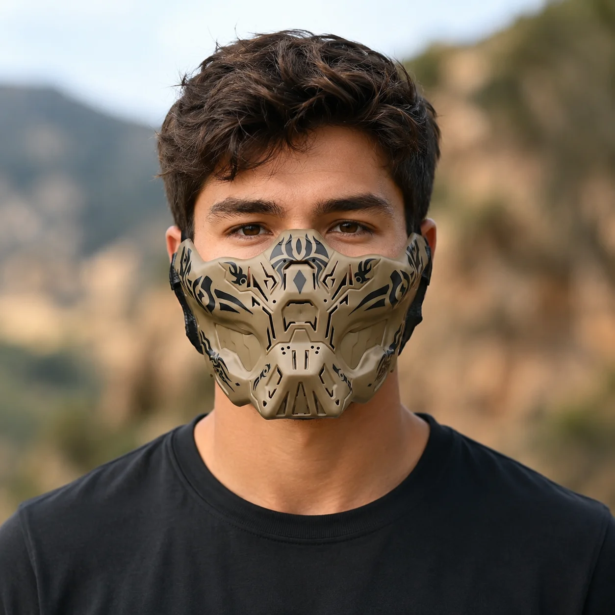 Qavctw Airsoft Half Face Mask, Lightweight Lower Face Cover with Silicone Comfort Padding, Adjustable Wear Mask Compatible with